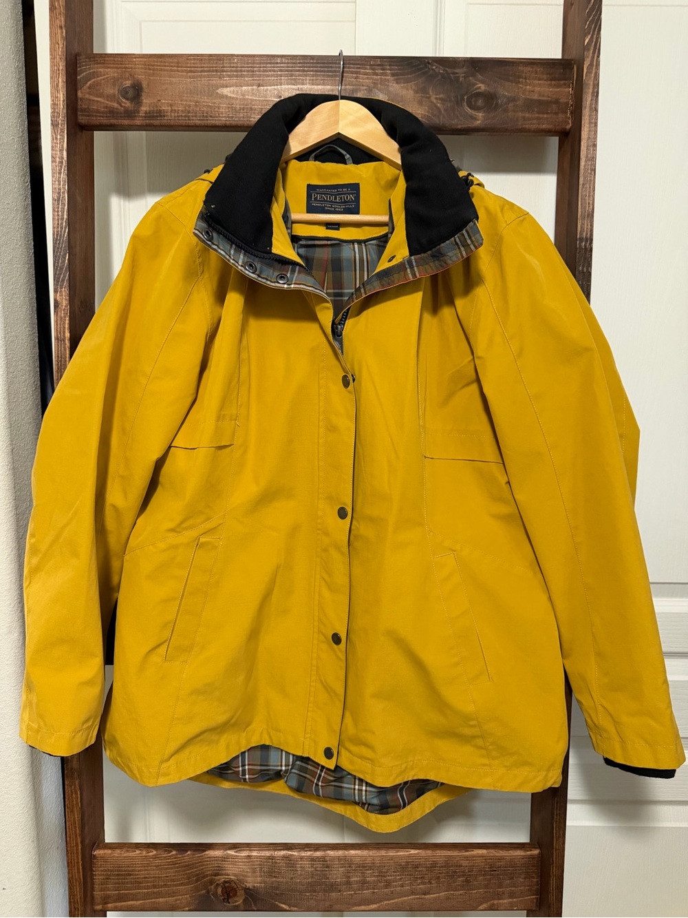 Pendleton Women's Mustard Yellow Hooded Jacket with Black Trim
